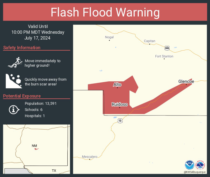 Flash flood warning issued for South Fork Fire burn scar