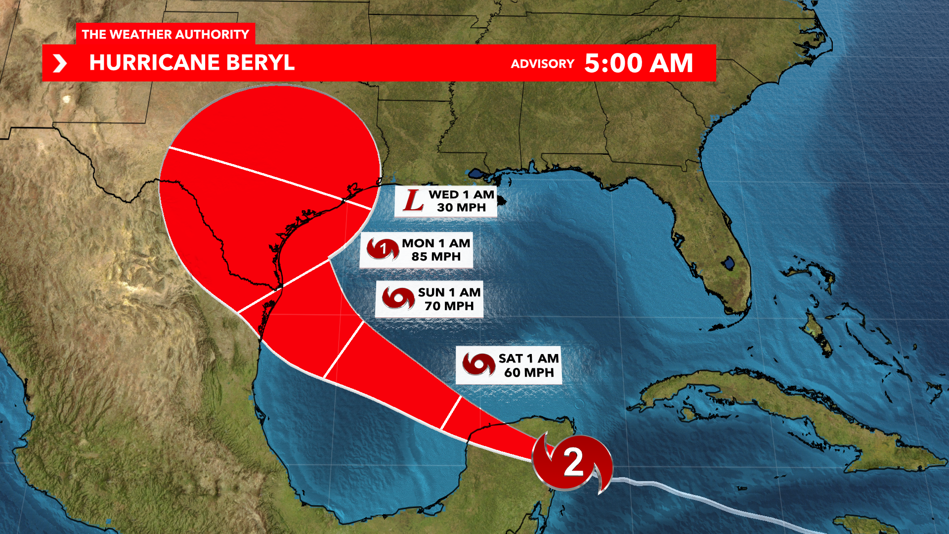 Category 2 Hurricane Beryl approaches Yucatan Peninsula