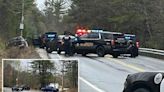 Moment Maine cops unleash hail of bullets at gunman in hospital gown who tried to steal cruiser