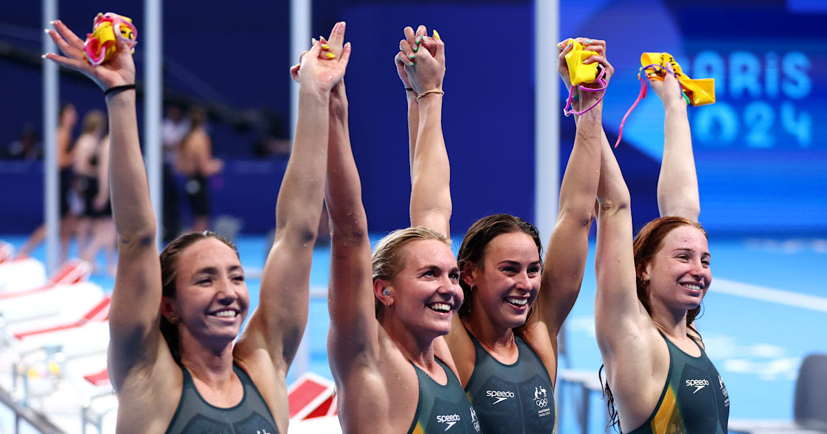 Paris 2024 swimming: Australia set Olympic record on way to gold in women’s 4x200m freestyle relay