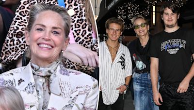 Sharon Stone enjoys rare outing with sons Roan, 24, and Laird, 19, for dinner in LA