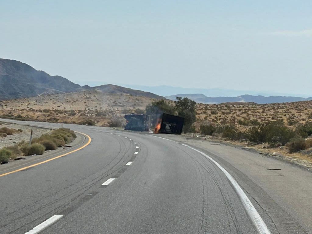 Fire on 15 Freeway in Baker remains ‘volatile’ after lithium-ion battery blaze, CHP says