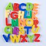 Plastic or wooden letters with magnets attached to the back, commonly used for educational purposes or as decorative elements on magnetic surfaces like whiteboards or refrigerators.