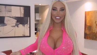 Jessica Alves puts on a VERY busty display in a semi-sheer pink outfit