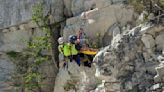 Rope team rappels down into a rock quarry to rescue a mutt named Rippy