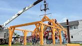 Wayland-Cohocton's timber frame class builds pavilion on Main Street for class project