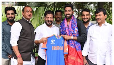 India Seamer Mohammed Siraj Meets Telangana CM Revanth Reddy After T20 World Cup 2024 Triumph