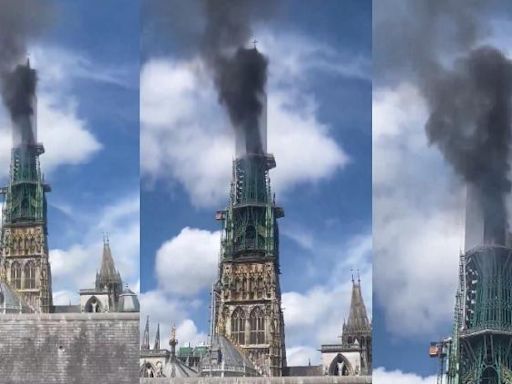 Fuerte incendio en la Catedral de Notre Dame de Rouen