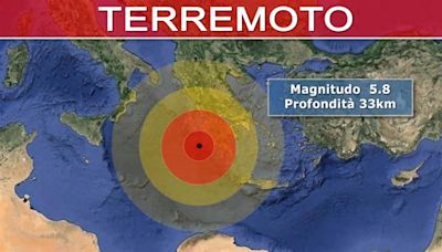 Terremoto - Forte scossa in Grecia, avvertita anche in Italia (Sicilia, Calabria e Puglia). Magnitudo 5.8