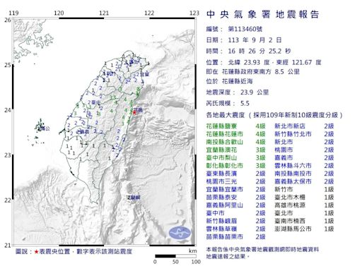 快訊/國家警報狂響！花蓮16:26發生地震 初判4級以上