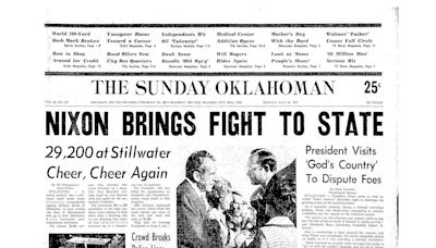 President Nixon was greeted both warmly and by boos when he arrived in Oklahoma in 1974.