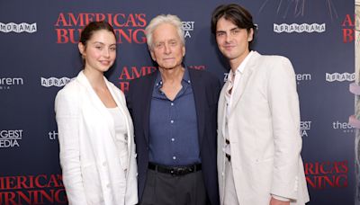 Michael Douglas steps out on red carpet with son Dylan, daughter Carys