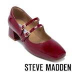 STEVE MADDEN-DIANA 皮革粗跟雙帶瑪莉珍鞋-紅色