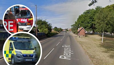 Man taken to hospital with burns after fire crews tackle village blaze