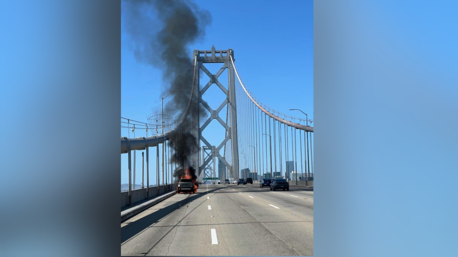 Vehicle engulfed in flames on Bay Bridge