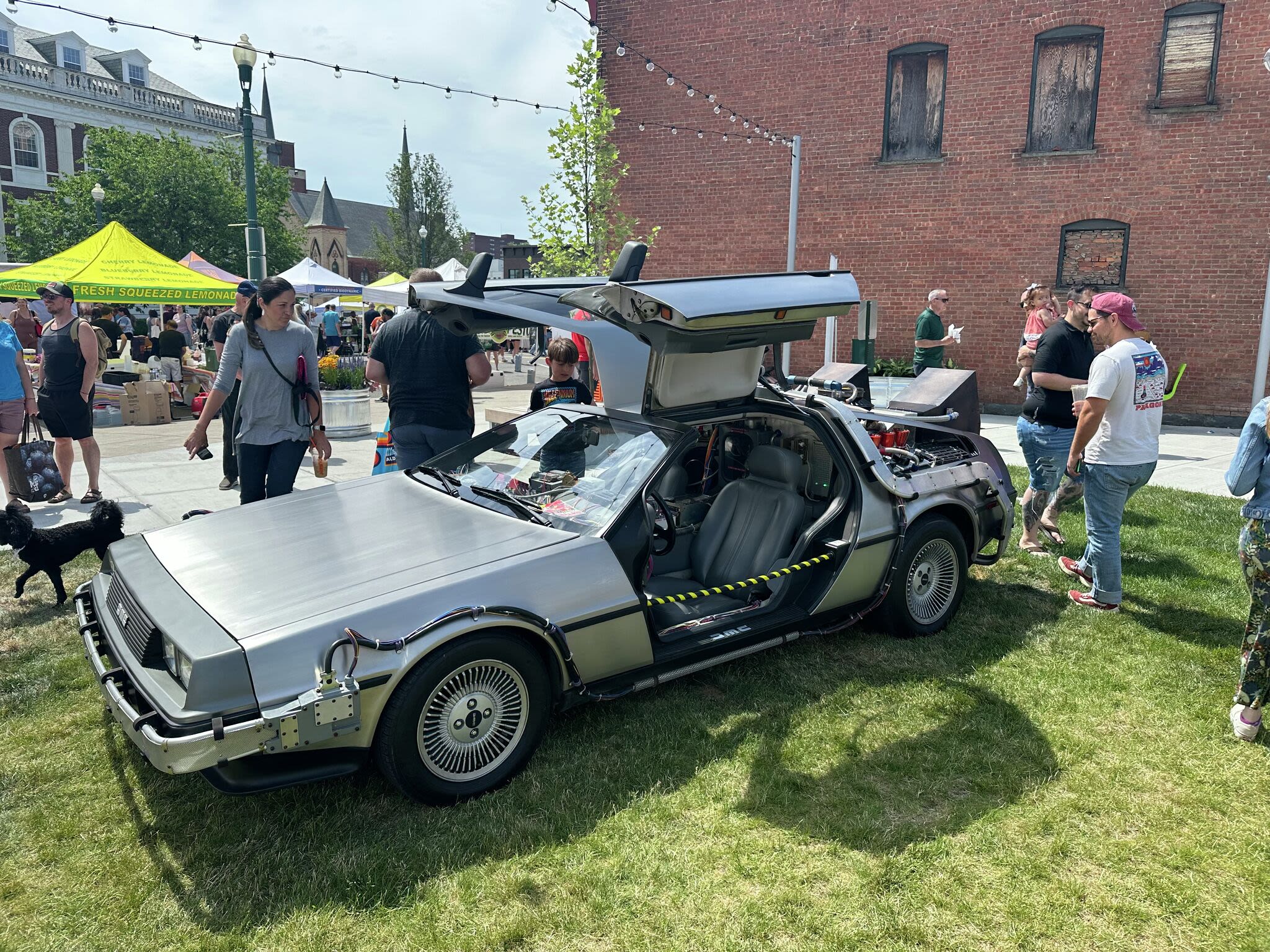 DeLorean re-creation stops by Schenectady Greenmarket ahead of "Back to the Future: The Musical"