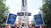 Dozens of LCBO workers rally in downtown Toronto on day 2 of historic strike