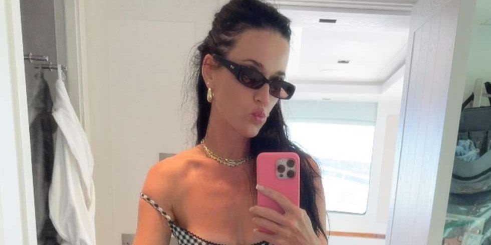 Katy Perry’s holiday wardrobe includes tiny gingham bikinis and high-leg swimsuits