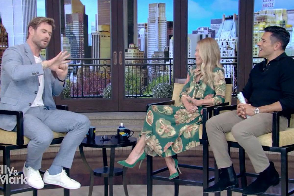 Kelly Ripa checks in on Chris Hemsworth after he loudly punches his fists together on 'Live': "Are you OK?"