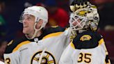Boston Bruins goaltender Linus Ullmark scores goal against Vancouver Canucks