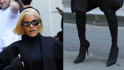 Teyana Taylor Steps Out in Sharp Black Balenciaga Sock Boots at Paris Fashion Week