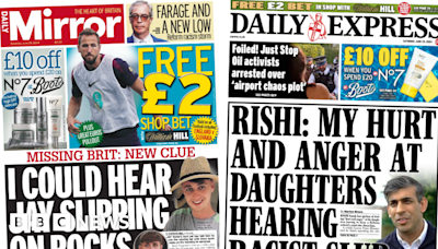 Newspaper headlines: 'Jay slipped on rocks' and 'PM expresses hurt'