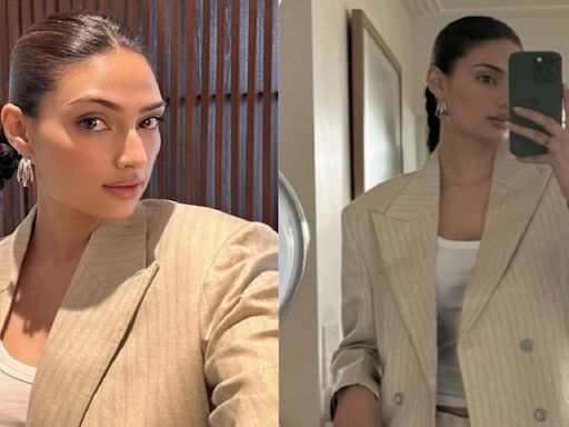 Athiya Shetty alters her dad Suniel Shetty’s beige pantsuit to redefine boardroom style; fashionistas take notes