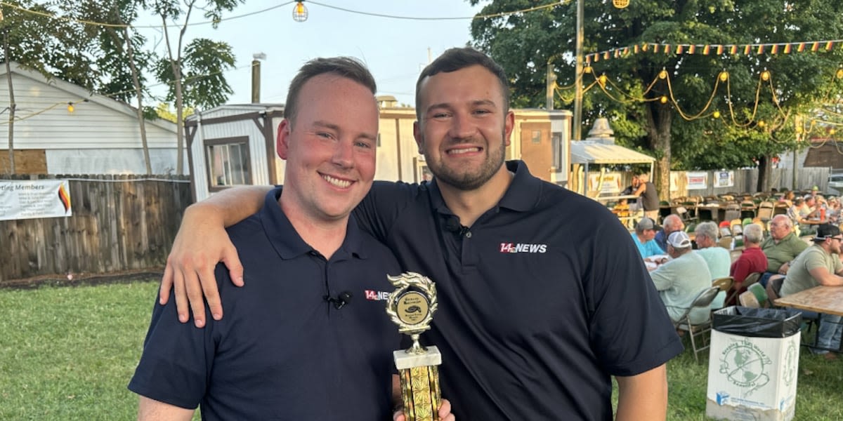 14 News’ Mitch Carter and Jordan Yaney win Volksfest ‘Brat Toss’ third year in a row