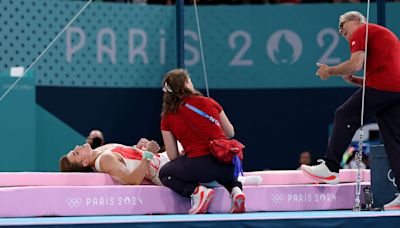 Olympics gymnast left bloodied after nasty 'never-seen-before' fall during final