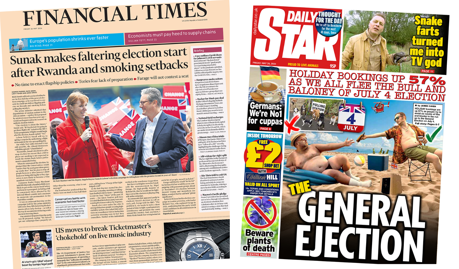 Newspaper headlines: 'Faltering election start' and 'General ejection'