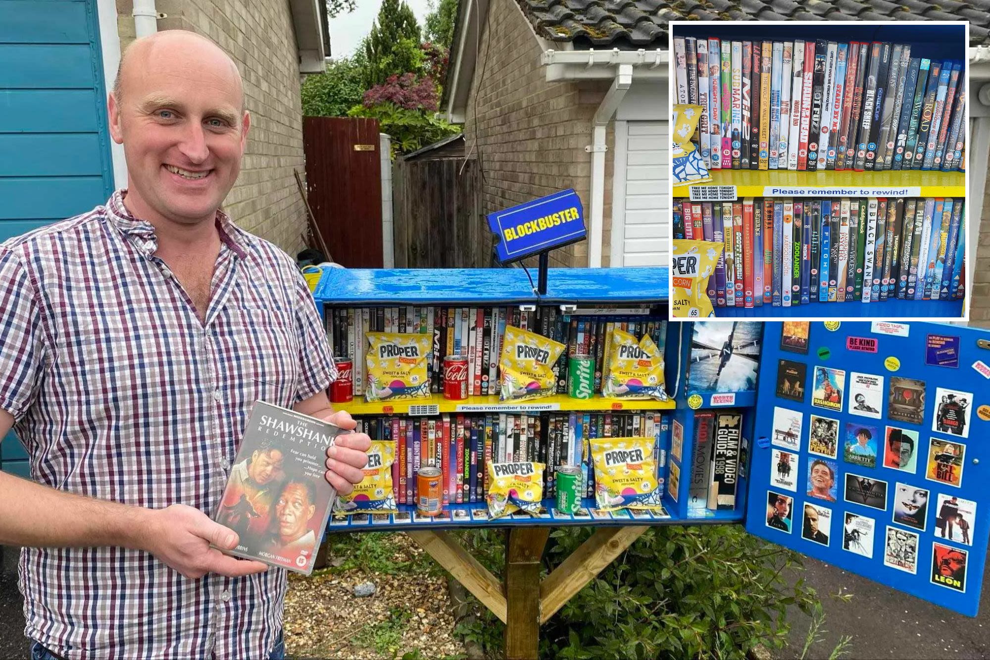 Blockbuster Video fan builds a miniature store in his driveway — complete with popcorn and lights