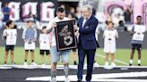 Lionel Messi, in walking boot, honored at Inter Miami vs Chicago Fire game. Rojas scores