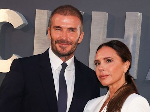 David and Victoria Beckham floor fans as they wear iconic purple wedding outfits 25 years on