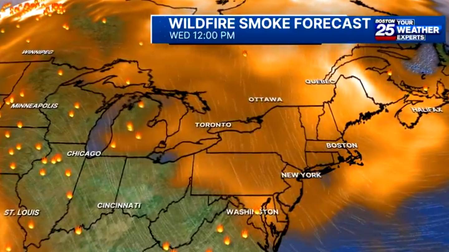 Smoke from raging Canadian wildfires blowing into Massachusetts, could linger for several days