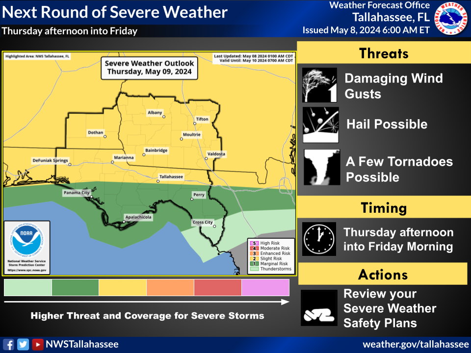 Severe storms possible in Tallahassee Thursday night into Friday as cold front approaches
