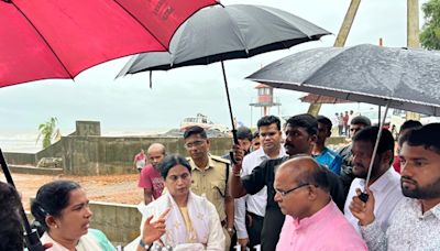 Udupi: Lakshmi Hebbalkar inspects landslide of Someshwara Hill from distance, enrages villagers