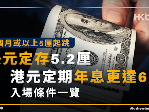 3個月或以上5厘起跳！美元定存5.2厘、港元定期年息更達6厘