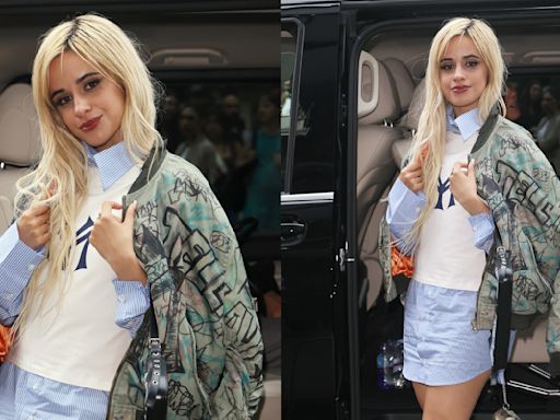 Camila Cabello Layers Up in Mowalola Shirtdress and Bomber Jacket for London Album Signing