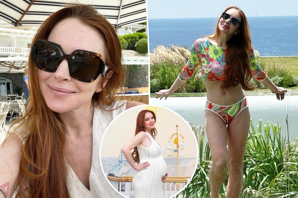 Lindsay Lohan poses in colorful swimsuit 10 months after welcoming first baby