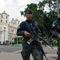 Soldiers patrol the streets of the capital Tegucigalpa