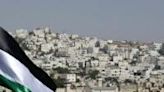 A Palestinian flag on a hilltop near the southern West Bank city of Hebron