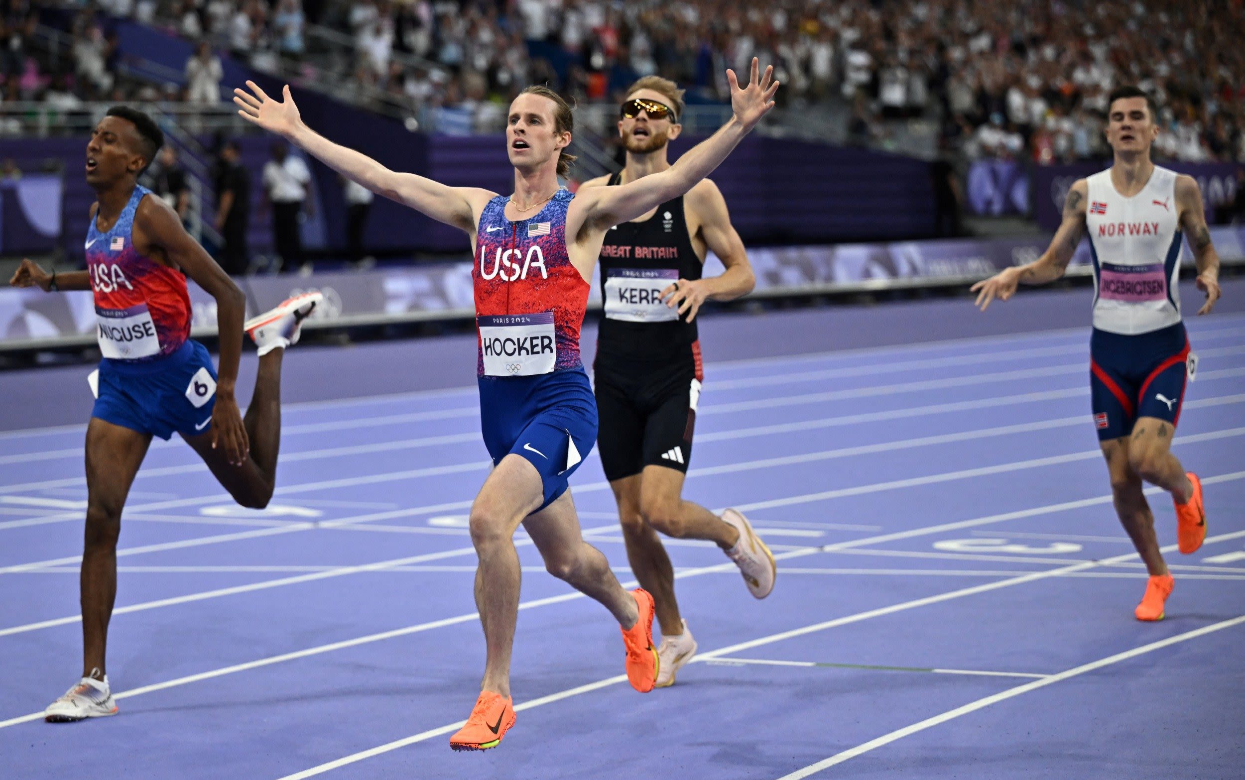 Josh Kerr beats Jakob Ingebrigtsen but must settle for 1500m silver after Cole Hocker’s shock win