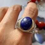 靛藍青金石 老種帶金 青金石 精工雕製925銀戒 女生戒指~男生戒指