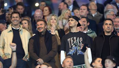 Manchester United legends David Beckham and Gary Neville spotted watching Wrexham play Birmingham