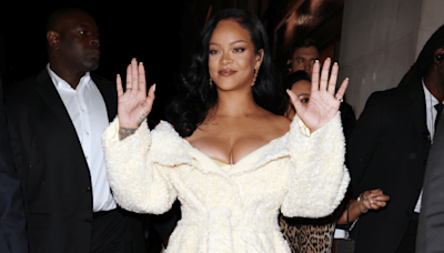 Rihanna Nails Plunging Teddy Coat for Fenty Hair Launch