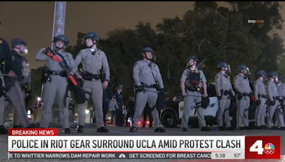 Massive police presence at UCLA following violent clash on campus