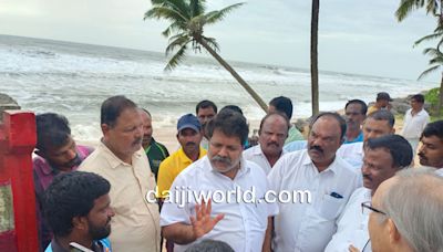 Kaup: Sea erosion in Nadipatna: MLA Gurme Suresh Shetty, fisheries minister inspect affected areas