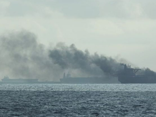 Two large oil tankers collide and catch fire near Singapore