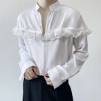 韓版襯衫男設計感小眾宮廷風個性男女立領蕾絲木耳花邊長袖襯衣法式襯衫潮