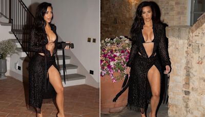 When Kim Kardashian "Entered The Villa" She Stole The Show In This Black Swim Set Dress Combo